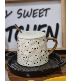 ماگ خال خالي لاكچري دسته طلايي