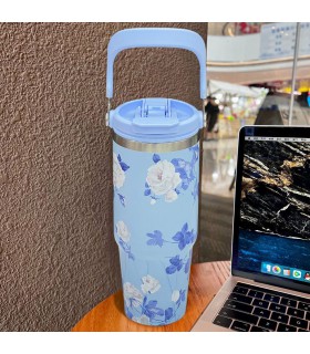 تراول ماگ گلدار طرح استنلی 600cc برند SZM رنگ آبی