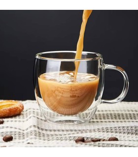 ماگ دوجداره پیرکس دسته دار300سی سی