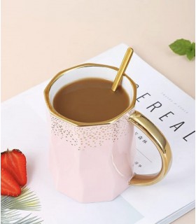 ماگ لاکچری دسته طلایی خال خالی