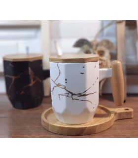 ماگ ماربل دسته چوبی