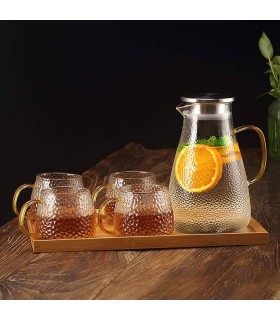 ست پارچ و لیوان پیرکس برفی دسته طلایی
