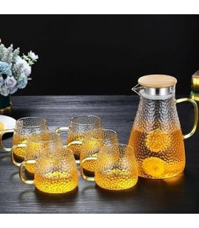 ست پارچ و لیوان پیرکس برفی دسته طلایی