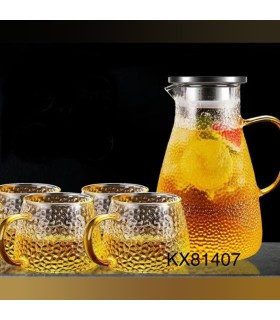 ست پارچ و لیوان پیرکس برفی دسته طلایی