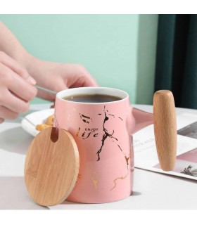 ماگ ماربل دسته چوبی