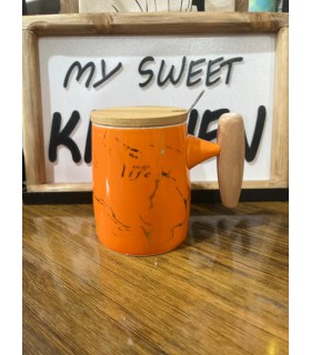 ماگ ماربل دسته چوبی