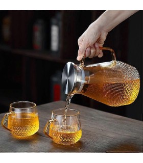 ست پارچ و لیوان پیرکس شیاردار دسته طلایی