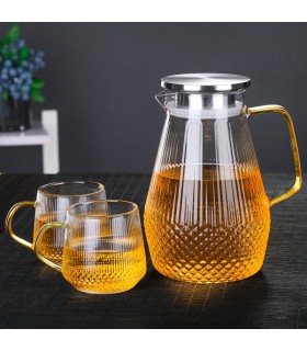 ست پارچ و لیوان پیرکس شیاردار دسته طلایی