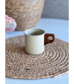 ماگ لعابی دسته چوبی