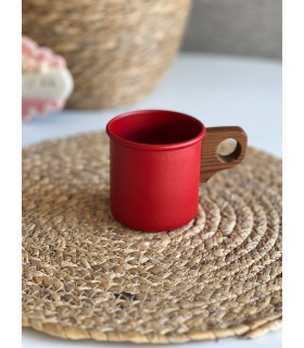 ماگ لعابی دسته چوبی