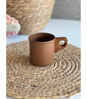 ماگ لعابی دسته چوبی