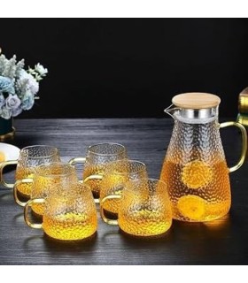 ست پارچ و لیوان پیرکس برفی دسته طلایی