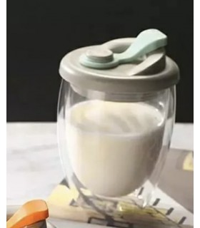 ماگ دوجداره پیرکس درب دار