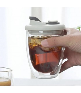 ماگ دوجداره پیرکس درب دار