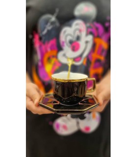 فنجان نعلبکی لاکچری براق چندضلعی