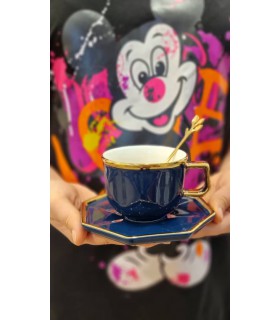 فنجان نعلبکی لاکچری براق چندضلعی