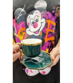 فنجان نعلبکی لاکچری براق چندضلعی