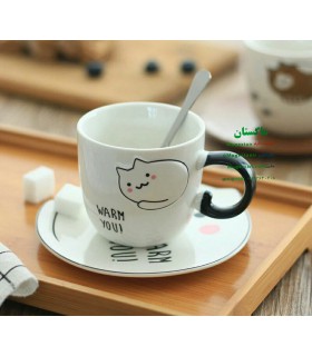 فنجان نعلبکی گربه خال خالی