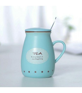 ماگ سرامیکی چهارنوش با درب سرامیکی - آبی