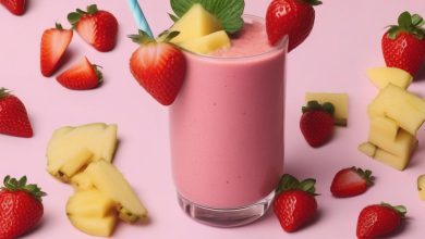 اسموتی آناناس و توت فرنگی خوشمزه و مقوی
